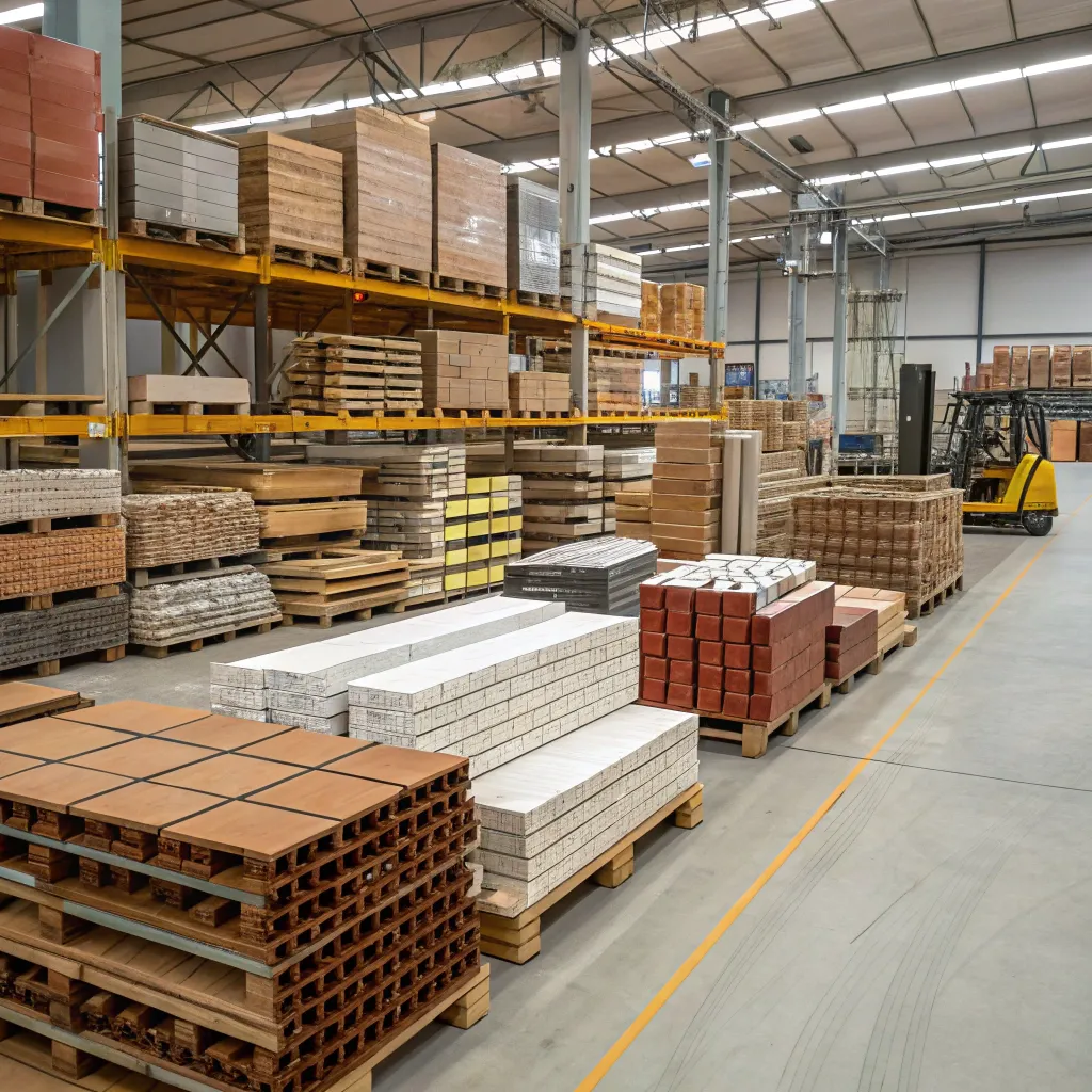 Wide selection of building materials in a warehouse