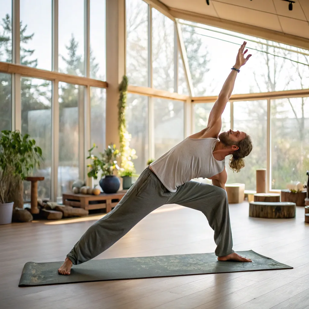 John Bennett practicing yoga at AELRANOS Yoga School