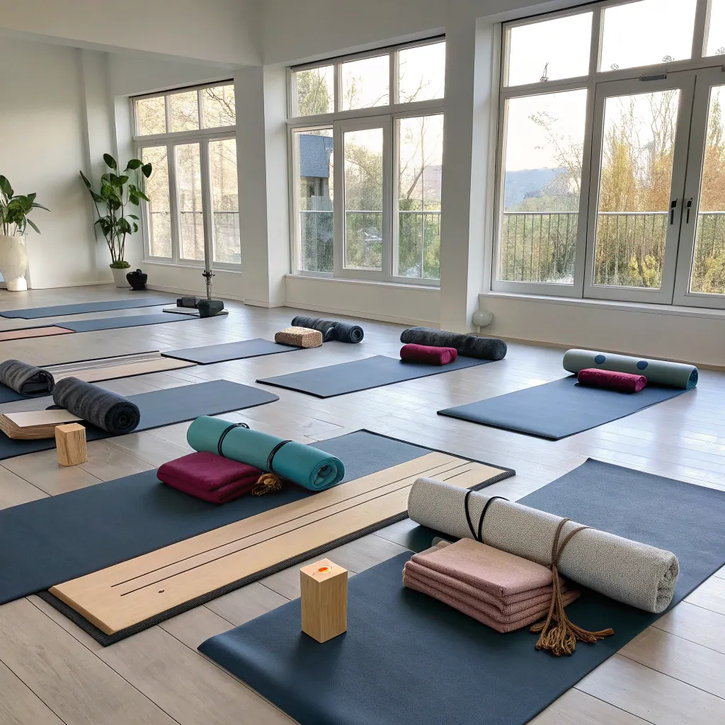 Group of people practicing yoga in a serene studio environment